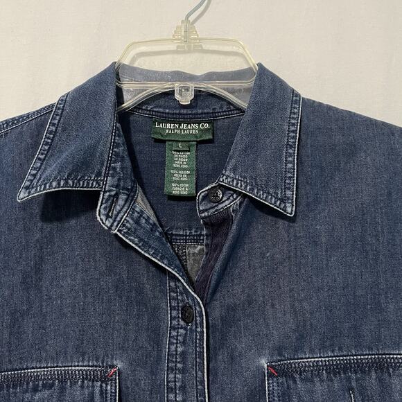Vtg Ralph Lauren Jean Company Denim Shirt Large Button Down Long Sleeve Cotton - Picture 2 of 14